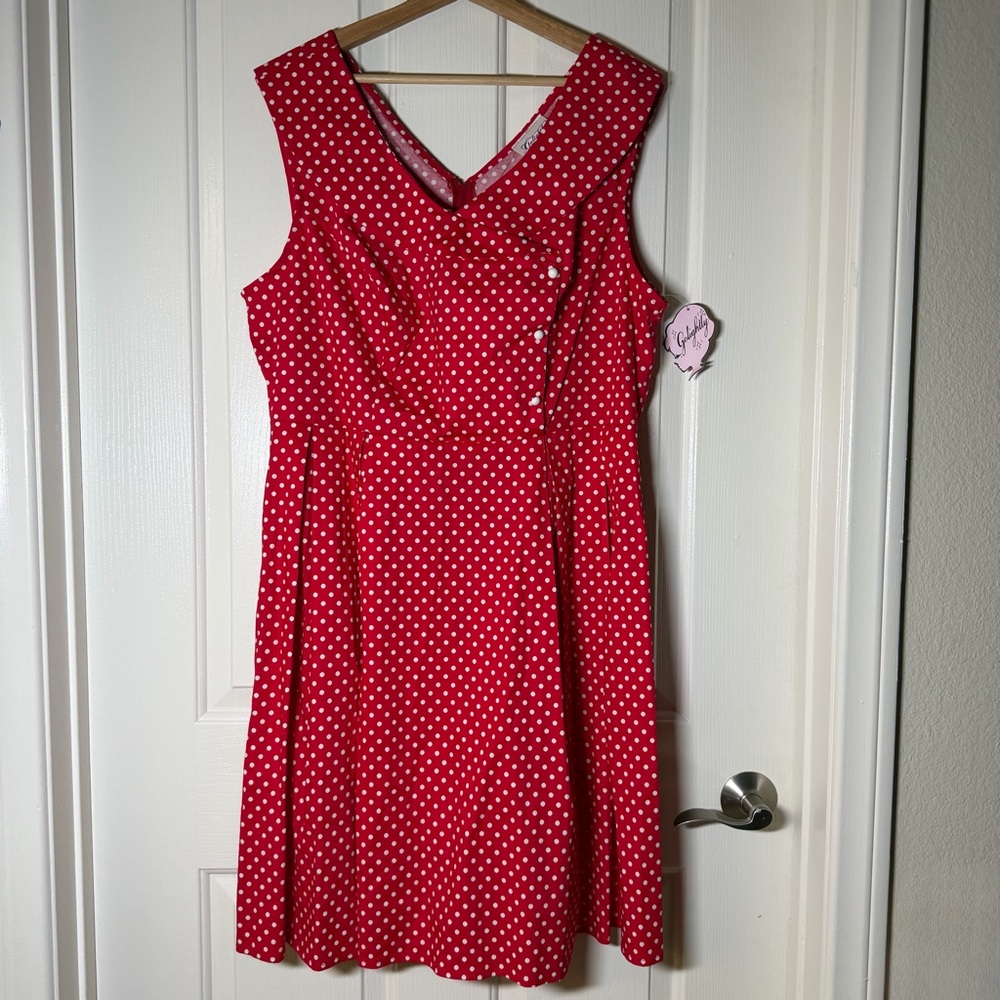 GoLightly NWT Vintage Pinup Red Polka Dot Sleeveless Dress Plus Size 2X Retro
